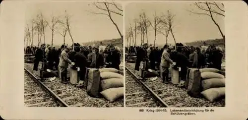 Stereo Foto Lebensmitteleinholung für die Schützengräben, I WK