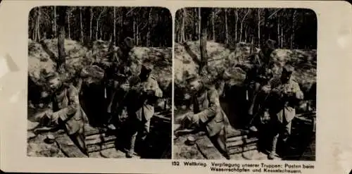 Stereo Foto Verpflegung der Truppen, Posten beim Wasserschöpfen, I WK