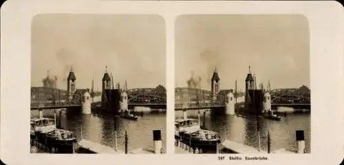 Stereo Foto Szczecin Stettin Pommern, Baumbrücke