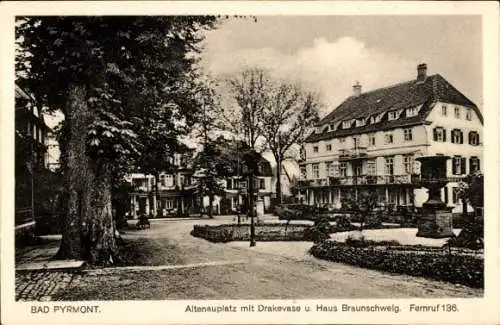 Ak Bad Pyrmont in Niedersachsen, Altenauplatz, Drakevase, Haus Braunschweig