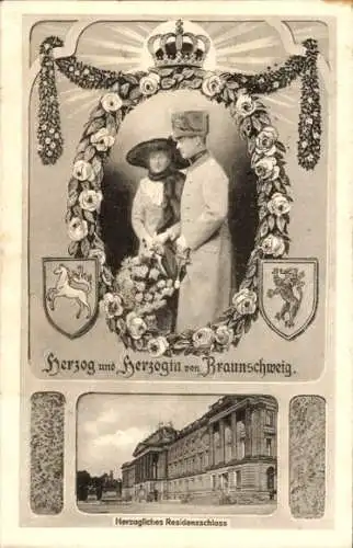 Ak Braunschweig in Niedersachsen, Herzog und Herzogin von Braunschweig, Herzogliches Residenzschloss