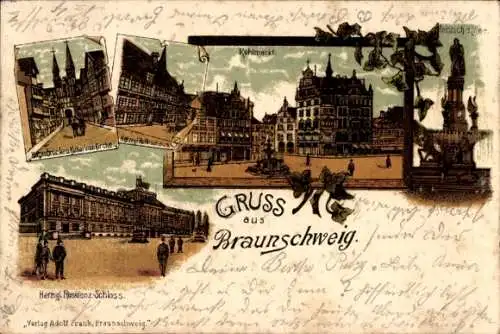 Litho Braunschweig in Niedersachsen, Herzogliches Residenzschloss, Kohlmarkt