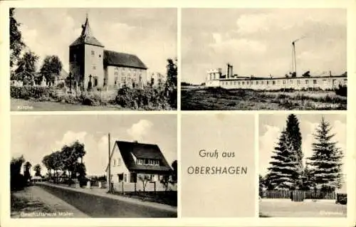 Ak Obershagen Uetze in Niedersachsen, Kirche, Kalkwerk, Ehrenmal, Geschäftshaus Möller