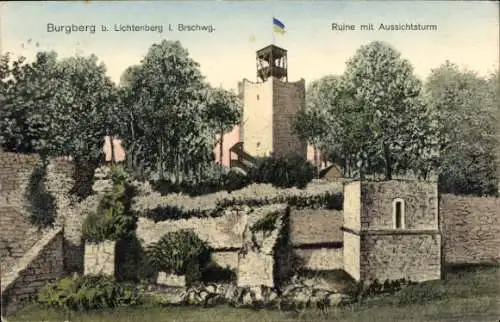 Ak Lichtenberg Salzgitter in Niedersachsen, Burgberg, Ruine, Aussichtsturm