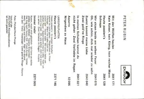 Ak Sänger und Moderator Peter Rubin, Autogramm