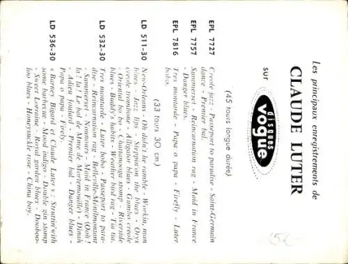 Ak französischer Saxophonist Claude Luter, Klarinette, Autogramm