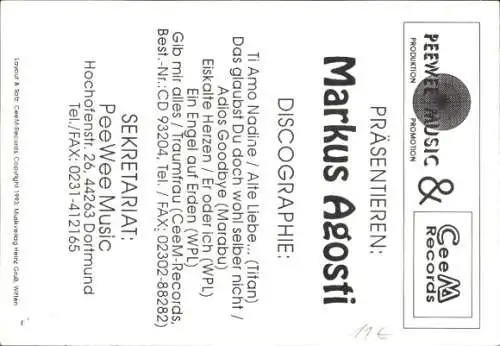 Ak Sänger Markus Agosti, Autogramm