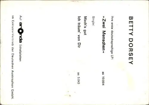 Ak Sängerin Betty Dorsey, Autogramm