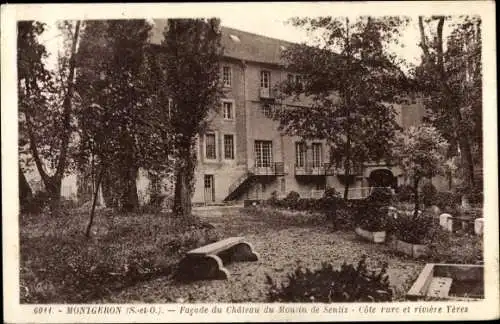 Ak Montgeron Essonne, Facade du Château du Moulin de Senlis, Côte Parc et rivière Yères