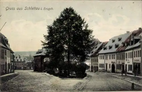 Ak Schlettau im Erzgebirge, Straßenpartie