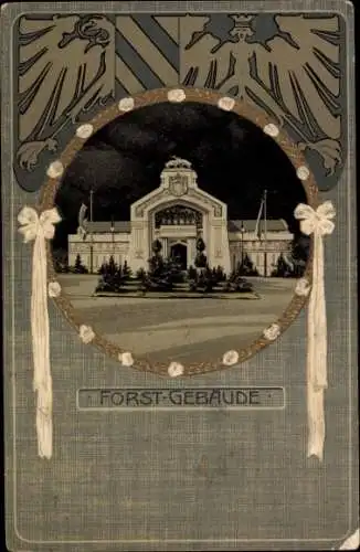 Präge Passepartout Ak Nürnberg Mittelfranken, Jubiläums Landesausstellung 1906, Forstgebäude