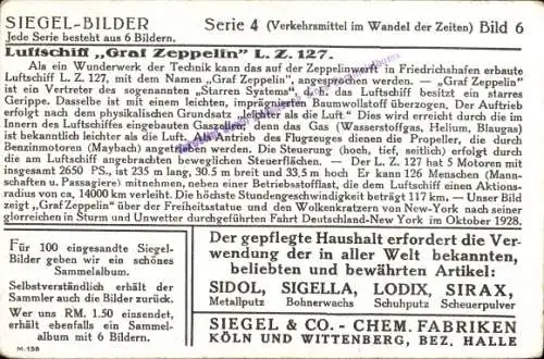 Sammelbild Serie 4 Verkehrsmittel im Wandel der Zeiten Bild 6, Luftschiff Graf Zeppelin LZ 127