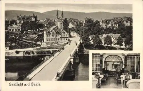 Ak Saalfeld an der Saale Thüringen, Panorama, Brücke, Bahnhofswirtschaft, Innenansicht