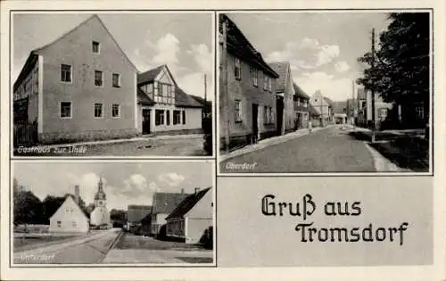 Ak Tromsdorf Eckartsberga in Thüringen, Gasthaus zur Linde, Oberdorf, Unterdorf
