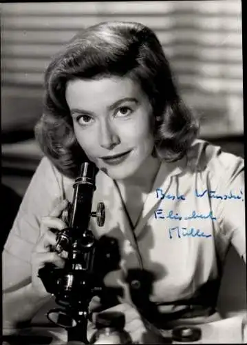 Foto Schauspielerin Elisabeth Müller, Mikroskop, Portrait, Autogramm