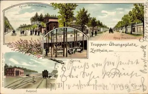 Litho Zeithain in Sachsen, Truppenübungsplatz, Bahnhof, König-Albertstraße