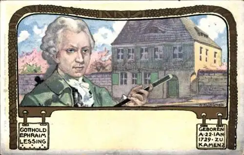 Künstler Litho Klingner, A., Kamenz Sachsen, Geburtsort Gotthold Ephraim Lessing, Portrait
