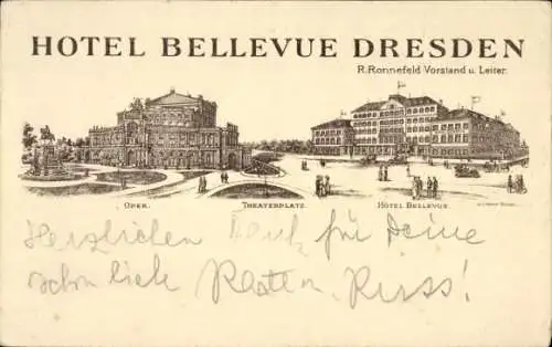 Ak Dresden, Hotel Bellevue, Oper, Theaterplatz