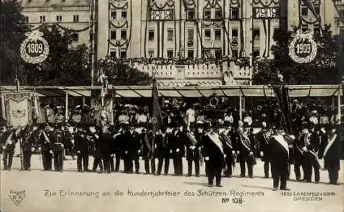 Ak Dresden, Hundertjahrfeier des Schützen Regimentes 1809 - 1909