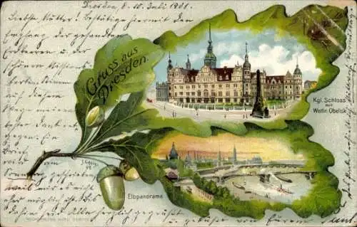 Eichenblatt Litho Dresden, Königliches Schloss, Wettin-Obelisk