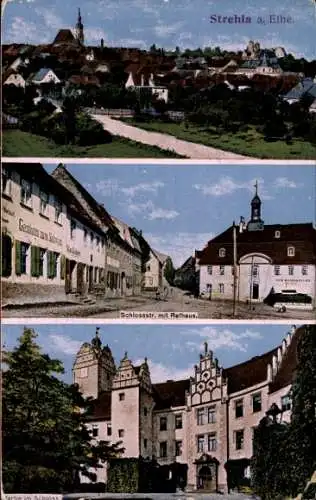 Ak Strehla an der Elbe in Sachsen, Schlossstraße, Rathaus, Schloss, Gasthaus zum Schwan