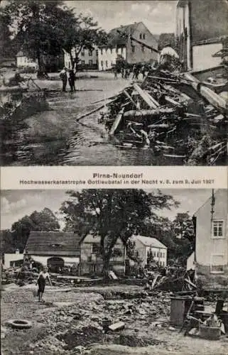 Ak Neundorf Pirna in Sachsen, Hochwasser, Gottleubatal 1927