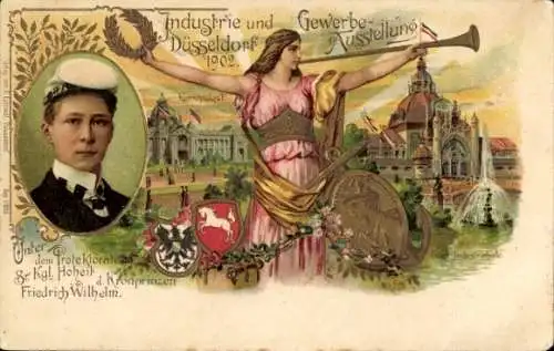 Litho Düsseldorf, Gewerbeausstellung 1902, Kronprinz Friedrich Wilhelm als Student, Kunstpalast