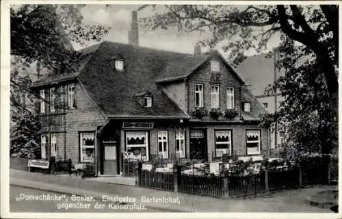 Ak Goslar in Niedersachsen, Gartenlokal Domschänke, gegenüber der Kaiserpfalz, Hoheweg 11