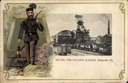 Präge Passepartout Ak Duisburg, Zeche Deutscher Kaiser, Schacht II, Bergmann