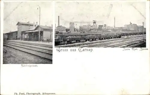 Ak Karnap Essen im Ruhrgebiet, Zeche Matthias Stinnes, Bahnhof, Gleisseite