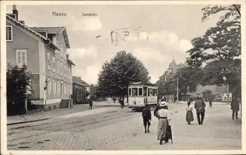 Ak Hanau am Main, Canaltor, Straßenbahn