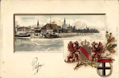 Präge Wappen Passepartout Litho Konstanz am Bodensee, Hafen