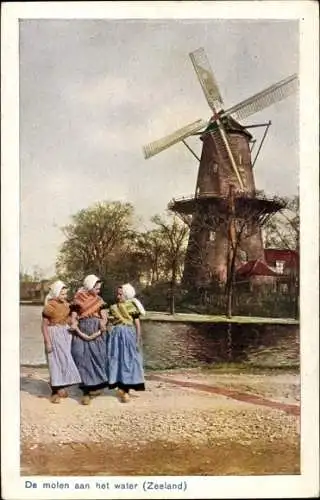 Ak Zeeland, De molen aan het water, Trachten, Windmühle