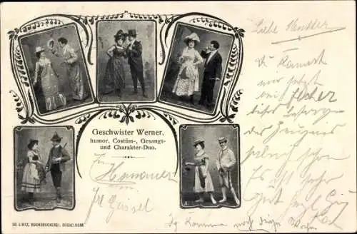 Ak Geschwister Werner, humoristisches Kostüm-, Gesangs- und Charakter-Duo