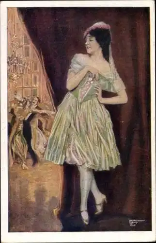 Künstler Ak Löwy, F., Auf dem Ball, Frau in Kleid, Tanzpaar