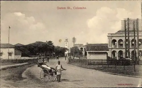 Ak Colombo Ceylon Sri Lanka, Queen Street, Rikscha Fahrer