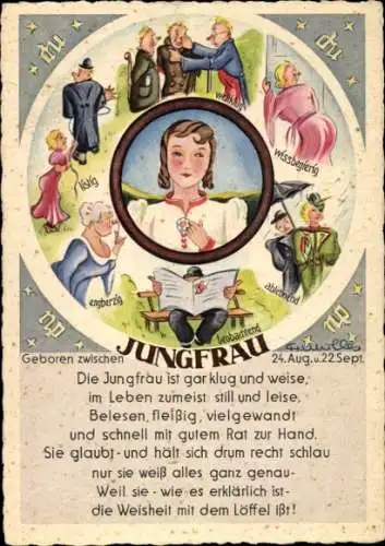 Künstler Ak Sternzeichen Jungfrau, Virgo, 23. August bis 23. September