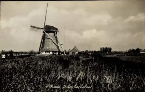 Ak Ortspartie, Niederländische Mühlenlandschaft, Windmühle