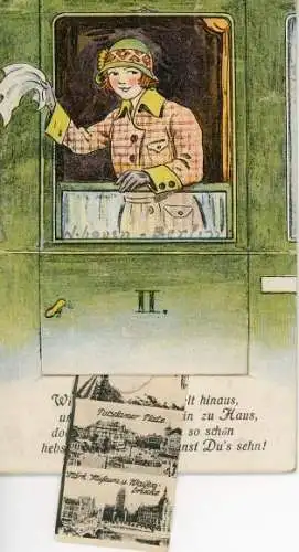 Leporello Ak Berlin, Potsdamer Platz, Märk. Museum, Waisenbrücke, Frau winkt aus Zugfenster