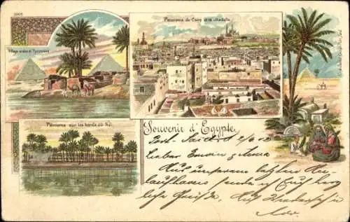 Litho Kairo Kairo Ägypten, Panorama, Zitadelle, Nil