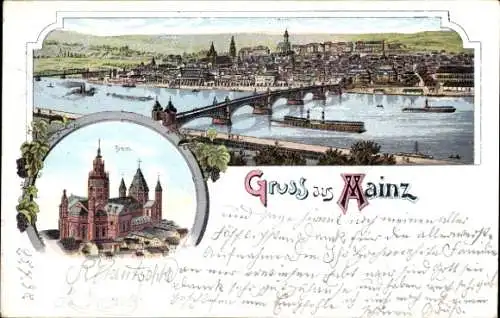 Litho Mainz am Rhein, Gesamtansicht, Dom