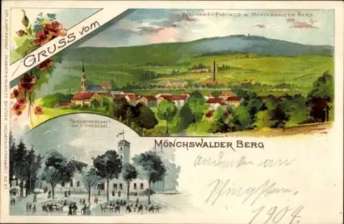 Litho Wilthen in der Oberlausitz, Mönchswalder Berg, Bergwirtschaft, Panorama von Postwitz aus