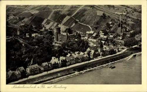 Ak Niederheimbach am Rhein, Heimburg, Hotel Pfälzer Hof, Fliegeraufnahme