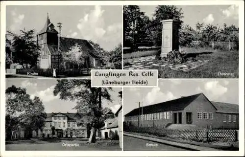 Ak Langlingen Lüneburger Heide, Schule, Ehrenmal, Kirche