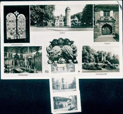 Leporello Ak Mespelbrunn im Spessart Unterfranken, Schloss Mespelbrunn, Gruftkapelle