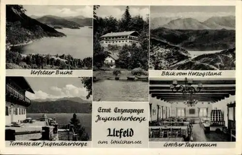 Ak Urfeld am Walchensee Kochel am See, Ernst Enzensperger Jugendherberge, Urfelder Bucht