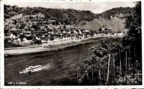 Ak Löf an der Mosel, Ortsansicht, Schiff, Gasthaus Pension Lellmann