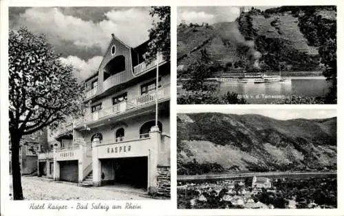 Ak Bad Salzig Boppard Mittelrhein, Seitenblick auf Hotel Kasper, Ort, Berge