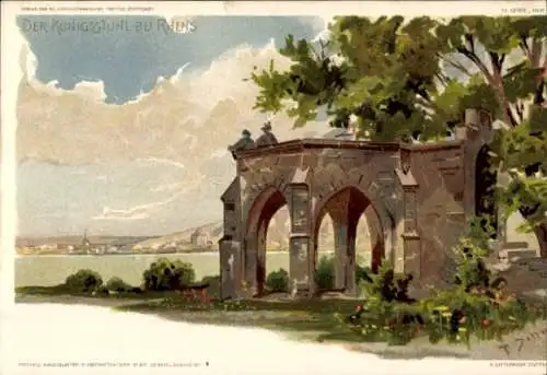 Künstler Litho Schmohl, P., Rhens am Rhein, Blick auf den Königstuhl