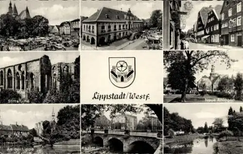 Ak Lippstadt in Westfalen, Grüner Winkel, Stiftsruine, Markt, Rathaus, Lange Straße, Neue Anlage